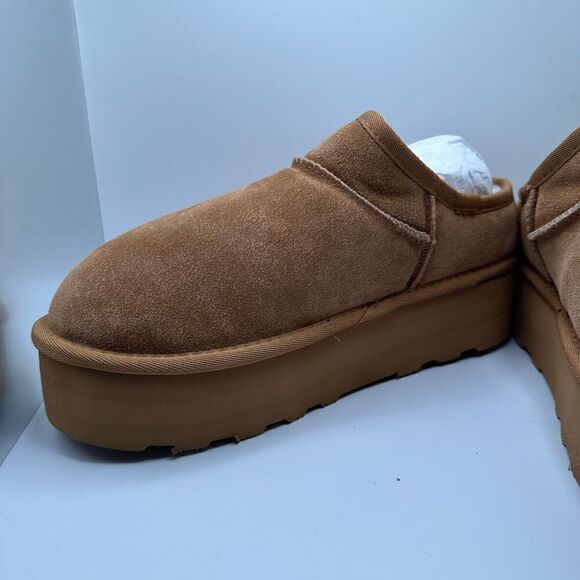 CUSHIONAIRE Women's Genuine Suede Cozy Mule Platform +Memory Foam 11 CHESTNUT - Picture 7 of 7